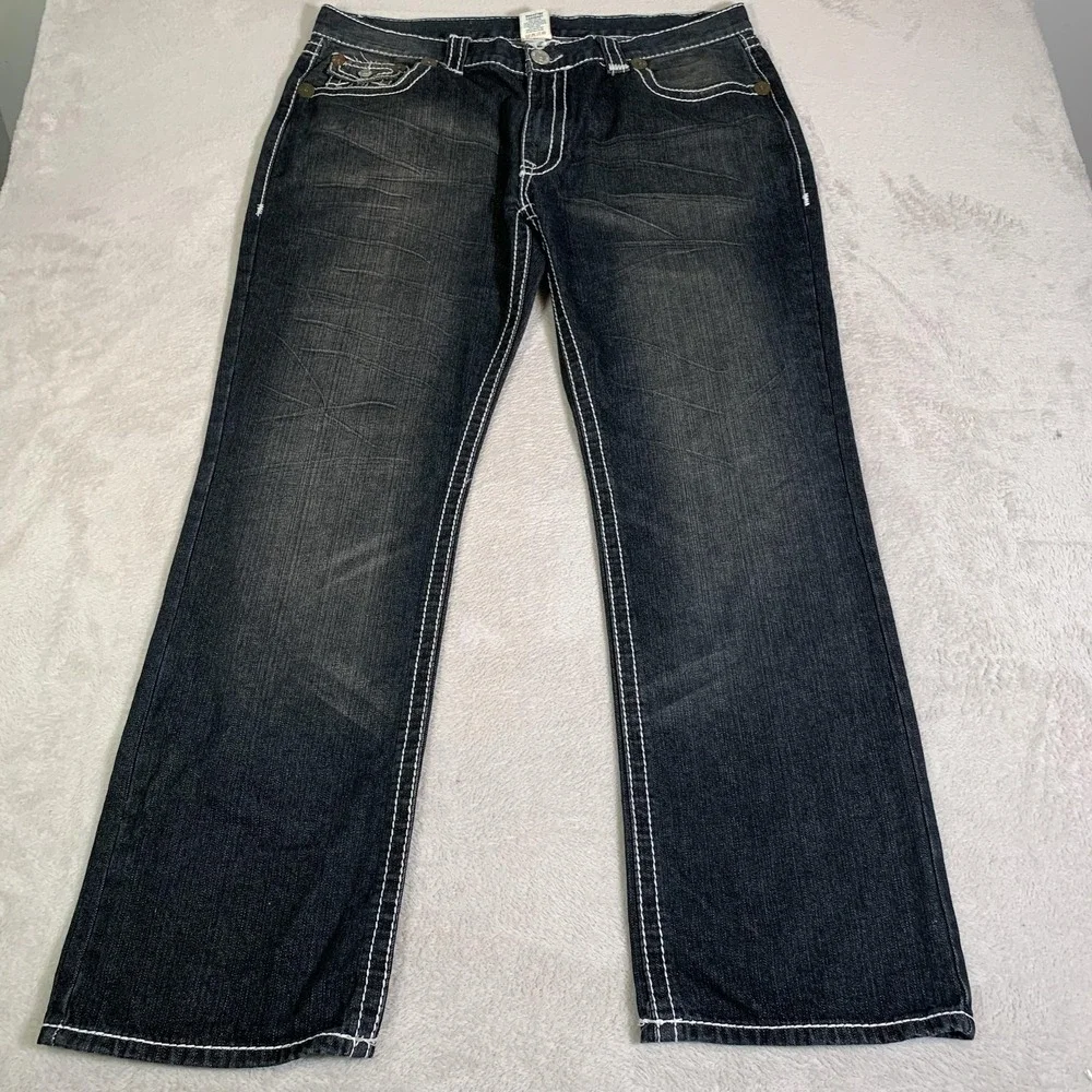 True Religion Bobby Super T Jeans Mens 40x34 Gray Dark Wash Straight USA Made